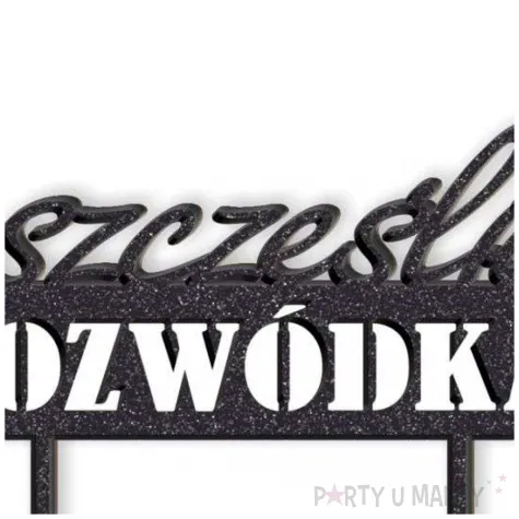 topper z pleksy szczesliwa rozwodka czarny brokat 16 x 19 5 cm