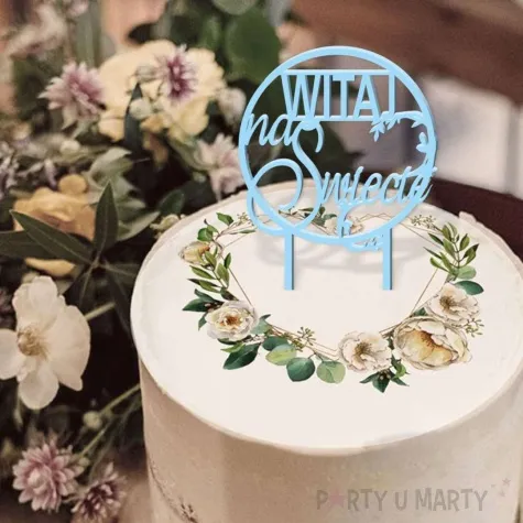 topper z pleksy witaj na swiecie niebieski pastel 18 5 cm