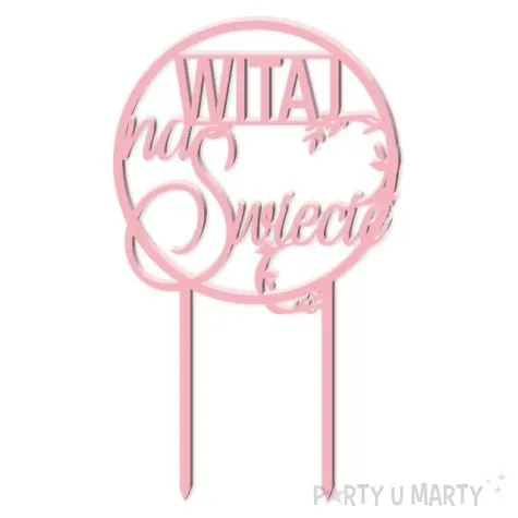 topper z pleksy witaj na swiecie rozowy pastel 18 5 cm