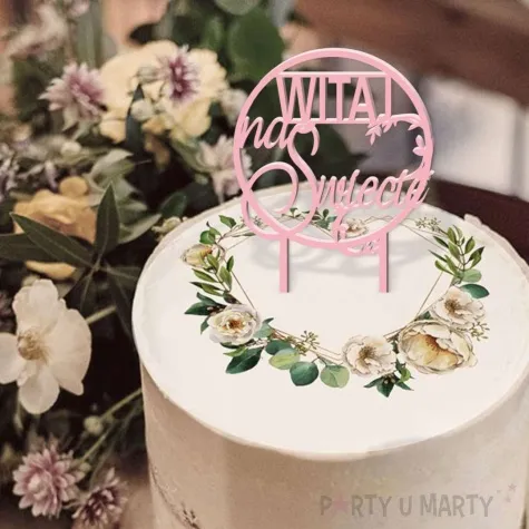 topper z pleksy witaj na swiecie rozowy pastel 18 5 cm