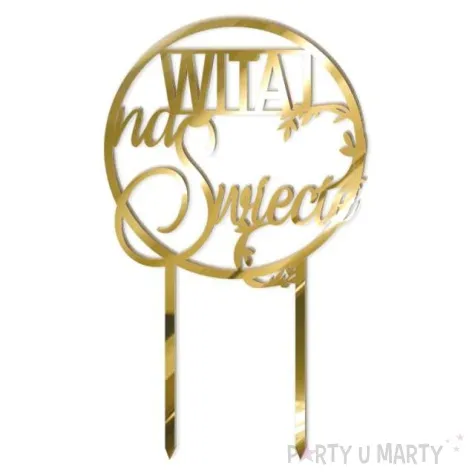 topper z pleksy witaj na swiecie zloty lustrzany 18 5 cm