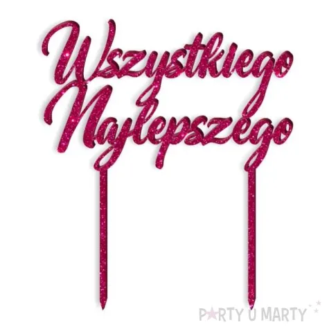 topper z pleksy wszystkiego najlepszego rozowy brokat 15 cm