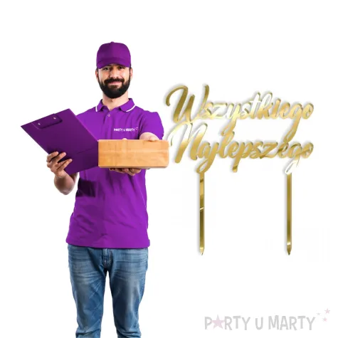 topper z pleksy wszystkiego najlepszego zloty lustrzany 15 cm