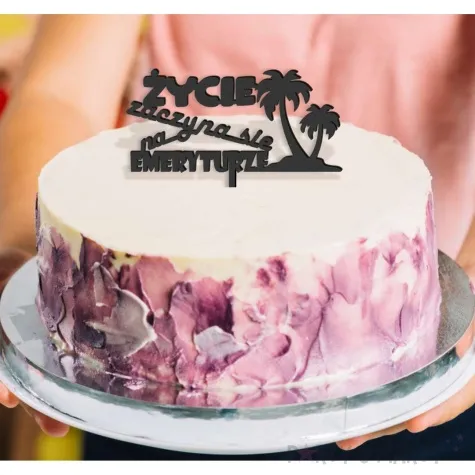 topper z pleksy zycie zaczyna sie na emeryturze palmy czarny 15 x 14 cm