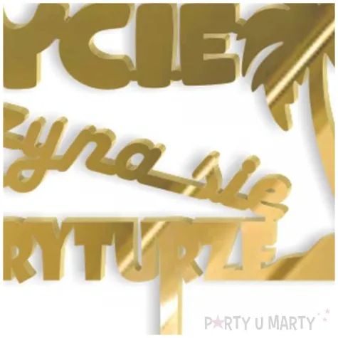 topper z pleksy zycie zaczyna sie na emeryturze palmy zloty lustrzany 15 x 14 cm