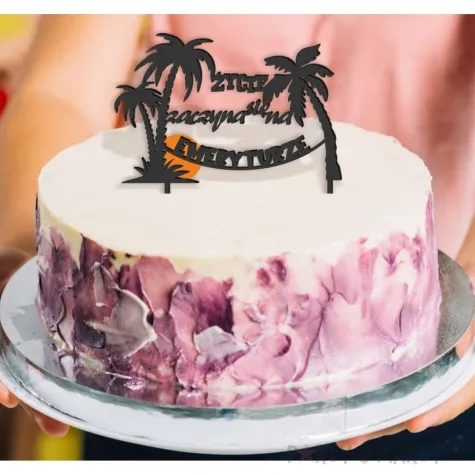 topper z pleksy zycie zaczyna sie na emeryturze slonce czarny 16 x 17 cm