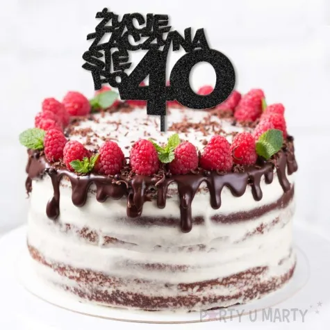 topper z pleksy zycie zaczyna sie po 40 czarny brokat 13 x 17 cm