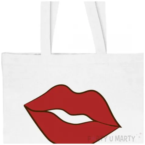 torba biala non woven na zakupy nadruk walentynki czerwone usta wargi