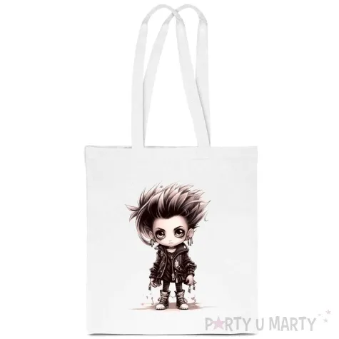 torba eko chlopak punk w stylu manga bialy 40x35 cm