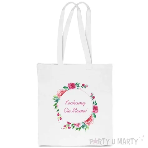 torba eko kochamy cie mamo kwiaty bialy 40x35 cm