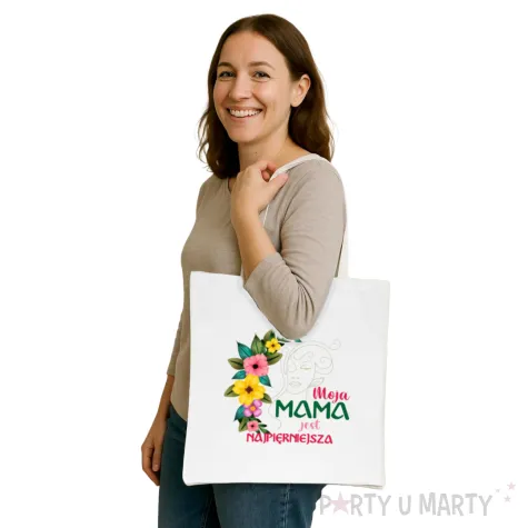 torba eko moja mama jest najpiekniejsza bialy 40x35 cm