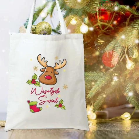 torba eko wesolych swiat bajeczne swieta renifer bialy 40x35 cm