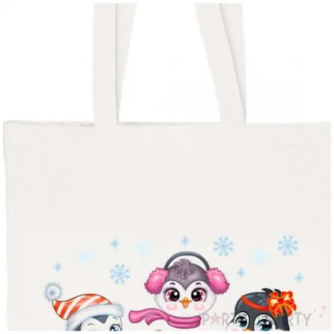 torba eko wesolych swiat merry christmas pingwinki bialy 40x35 cm