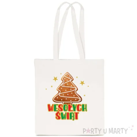 torba eko wesolych swiat piernikowy czar choinka bialy 40x35 cm