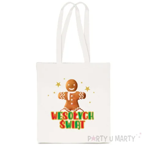torba eko wesolych swiat piernikowy czar ciastek bialy 40x35 cm