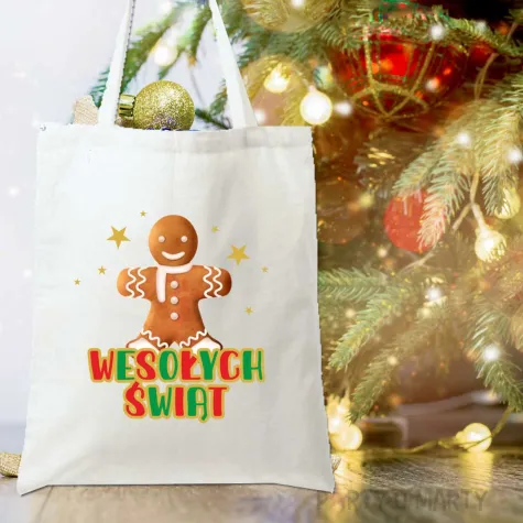 torba eko wesolych swiat piernikowy czar ciastek bialy 40x35 cm