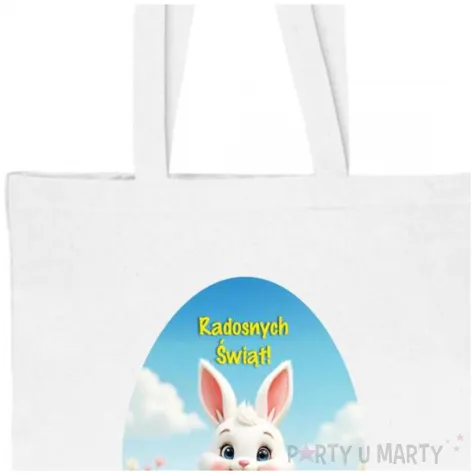 torba na zakupy prezent wielkanoc bialy krolik i pisanki radosnych swiat bialy 40x35 cm