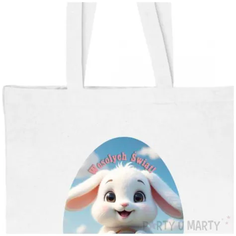 torba na zakupy prezent wielkanoc bialy krolik i pisanki wesolych swiat bialy 40x35 cm