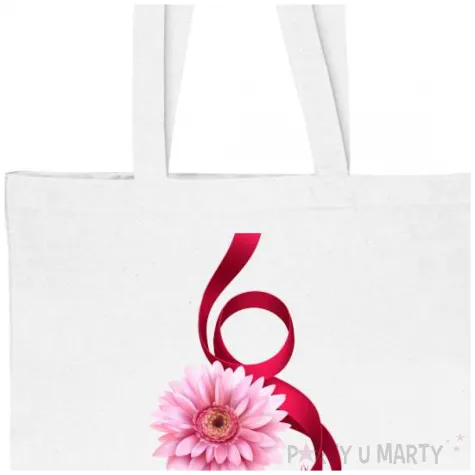 torba non woven na zakupy eko dzien kobiet gerbery biala z kwiatem prezent