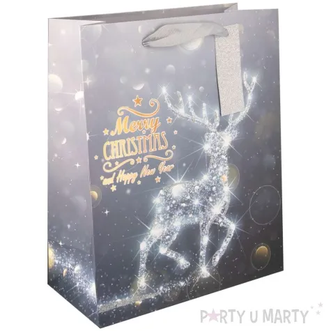 torebka na prezenty gwiezdzisty renifer srebrny partypal 23x18 cm