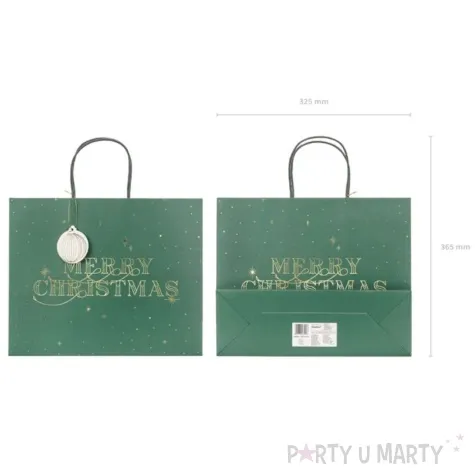 torebka na prezenty merry christmas gwiazdki zielony partydeco 26 5 x 32 5 cm