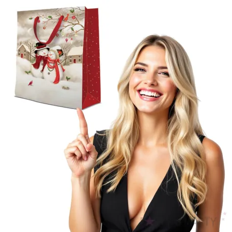 torebka prezentowa balwanki bialo czerwona paw 41x30 cm