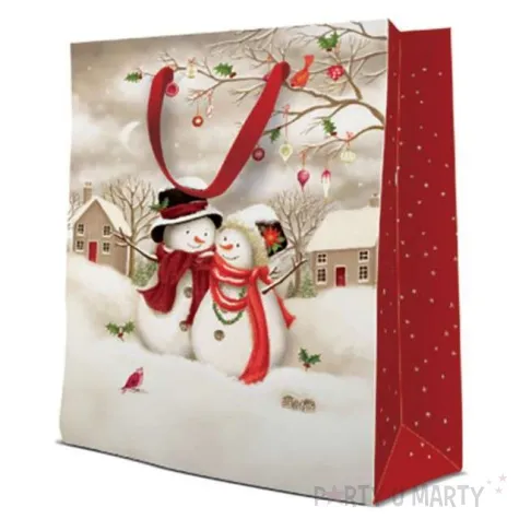 torebka prezentowa balwanki bialo czerwona paw 41x30 cm