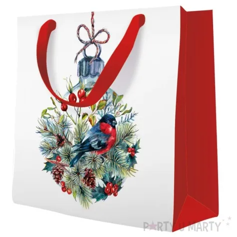 torebka prezentowa bombka z gilem paw 20 x 25 x 10 cm