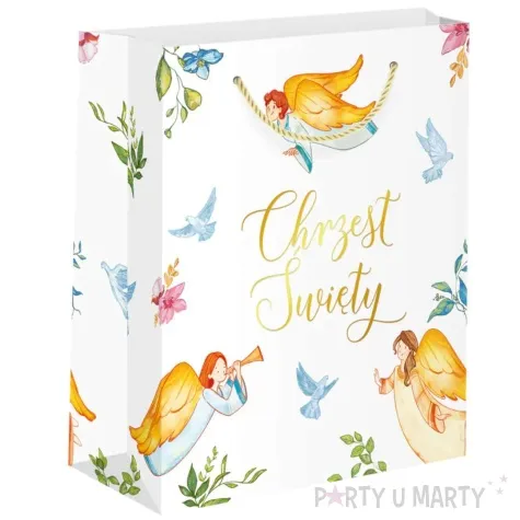 torebka prezentowa chrzest swiety anioly golebie partypal 32x26x12 cm