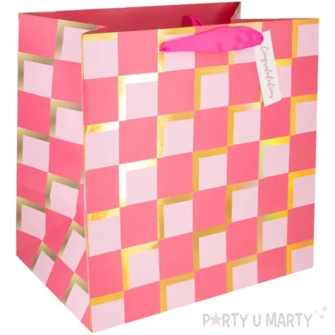 torebka prezentowa congratulations szachownica rozowa partypal 30x30 cm