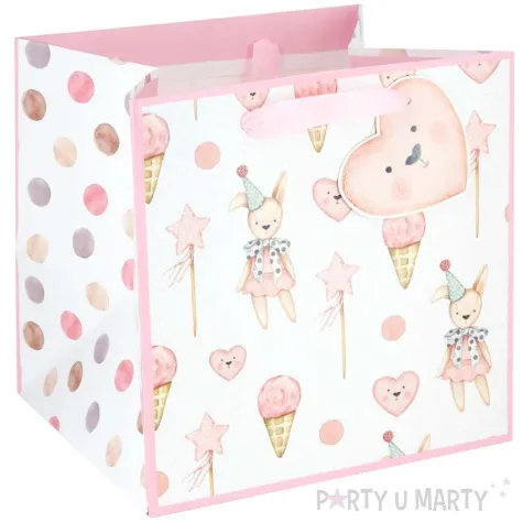 torebka prezentowa dzieciece atrybuty lody rozowy jasny partypal 23 x 23 x 20 cm