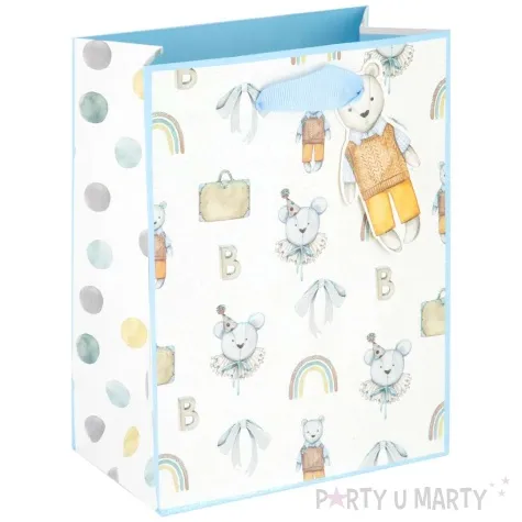 torebka prezentowa dzieciece atrybuty tecza blekitny partypal 23 x 17 5 x 10 cm
