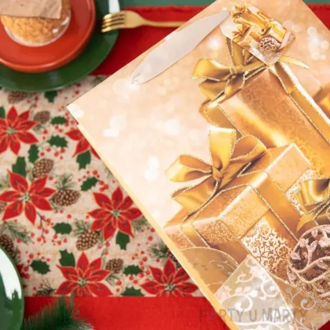 torebka prezentowa golden christmas bombki partypal 50x38 cm