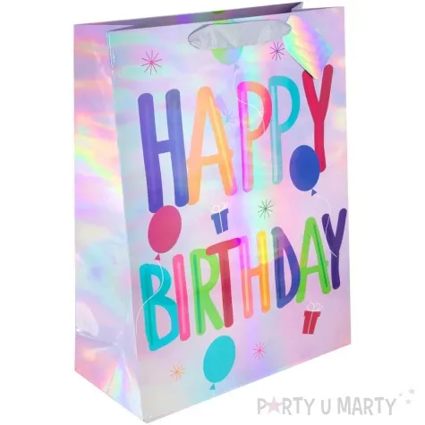 torebka prezentowa holograficzne happy birthday partypal 32x26 cm