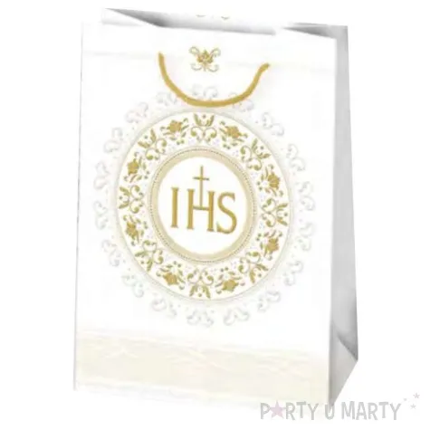 torebka prezentowa i komunia hostia duza zlota pol maki 29x40x12 cm