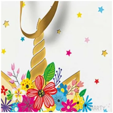 torebka prezentowa jednorozec i gwiazdki bialo zloty paw 20 x 25 x 10 cm