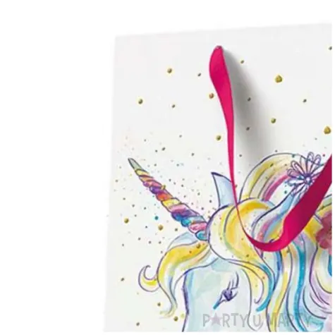 torebka prezentowa jednorozec i kwiaty bialo rozowy paw 30 x 41 x 12 cm