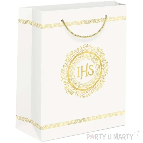 torebka prezentowa komunia swieta ihs zdobione pasy partypal 26x32 cm