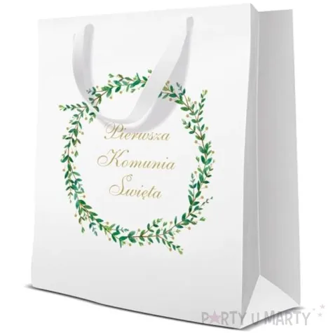 torebka prezentowa komunia swieta wianek paw 20x25 cm