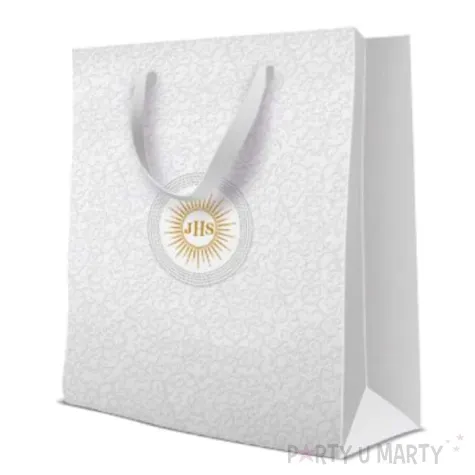 torebka prezentowa komunijna koronka premium paw 26 5x33 5 cm