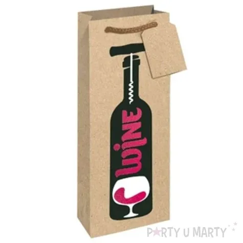 torebka prezentowa kraft butelka wine bez partypal 34x12x10 cm