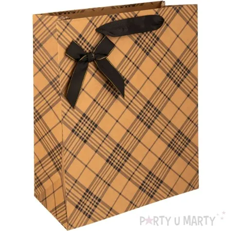 torebka prezentowa kratka mala gesta ukosna brazowy partypal 23 x 17 5 cm