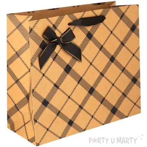 torebka prezentowa kratka srednia ukosna brazowy partypal 30 x 27 cm