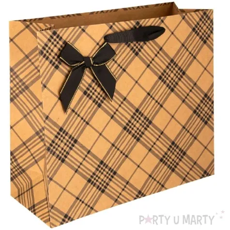 torebka prezentowa kratka szeroka duza gesta ukosna brazowy partypal 36 x 26 cm