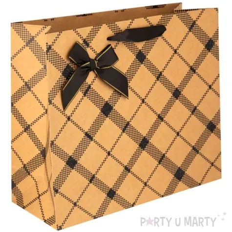 torebka prezentowa kratka szeroka duza ukosna brazowy partypal 36 x 26 cm