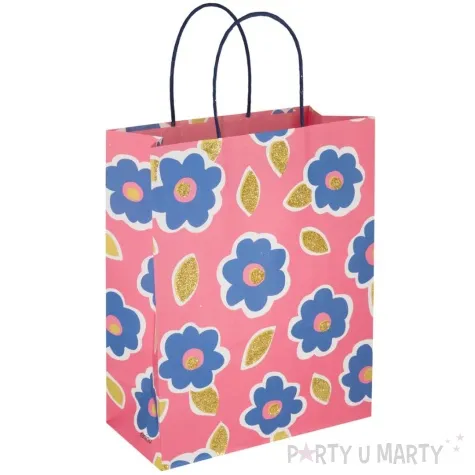 torebka prezentowa kwiaty i listki rozowy partypal 32 x 26 x 12 cm