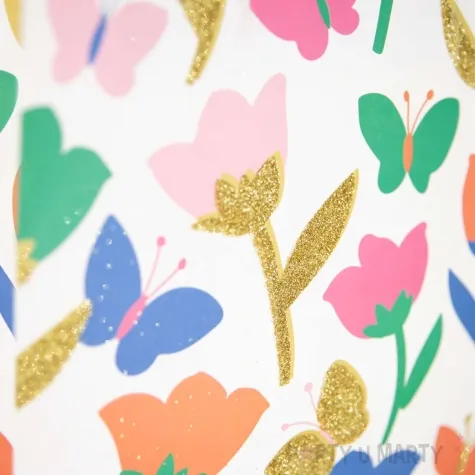 torebka prezentowa kwiaty i motylki bialy partypal 25 5 x 21 x 10 cm