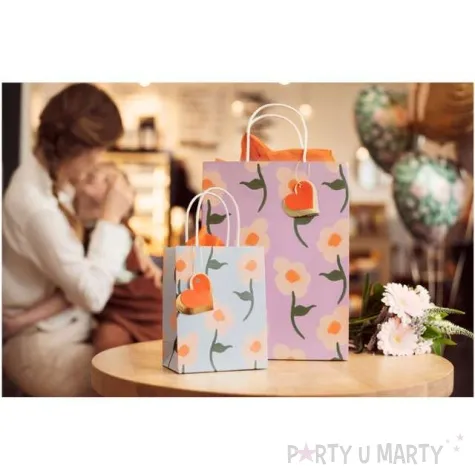 torebka prezentowa kwiaty niebieska partydeco 8x14x18 cm