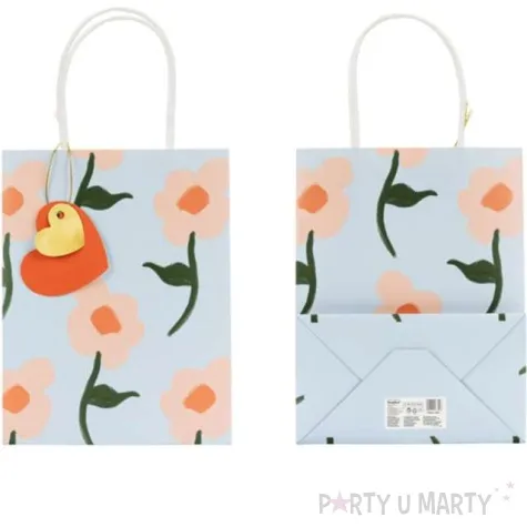 torebka prezentowa kwiaty niebieska partydeco 8x14x18 cm