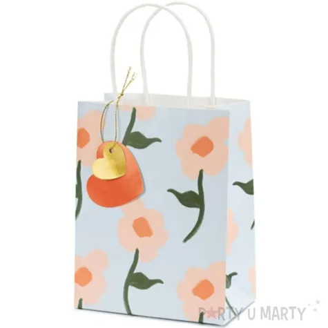 torebka prezentowa kwiaty niebieska partydeco 8x14x18 cm